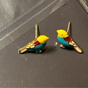 Bird-Shaped Enamel Stud Earrings in Yellow & Turquoise